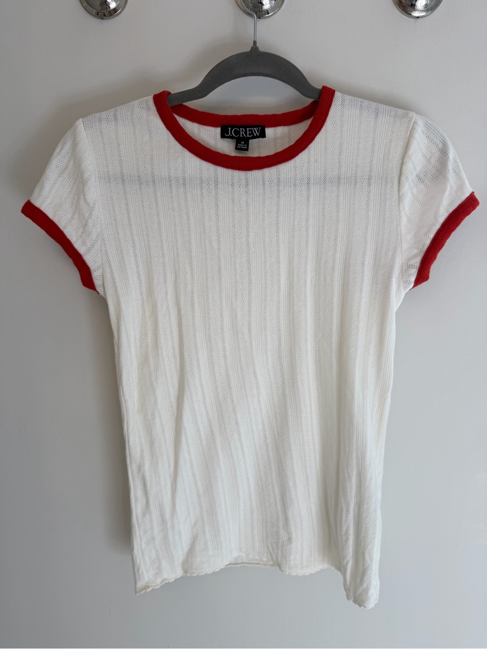 J. Crew White Short-Sleeve Tee with Red Trim